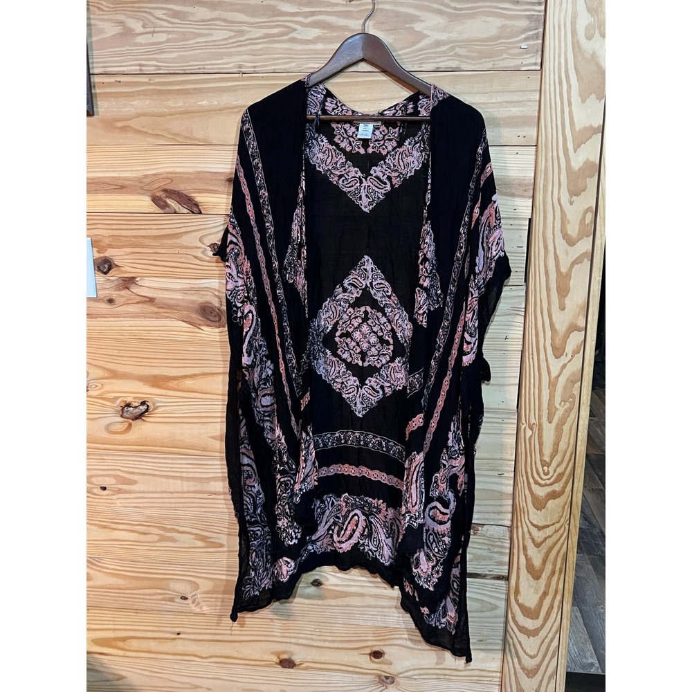 Woven Heart Top Women's One Size Kimono Floral Artsy Boho Hippie Topper Cottage